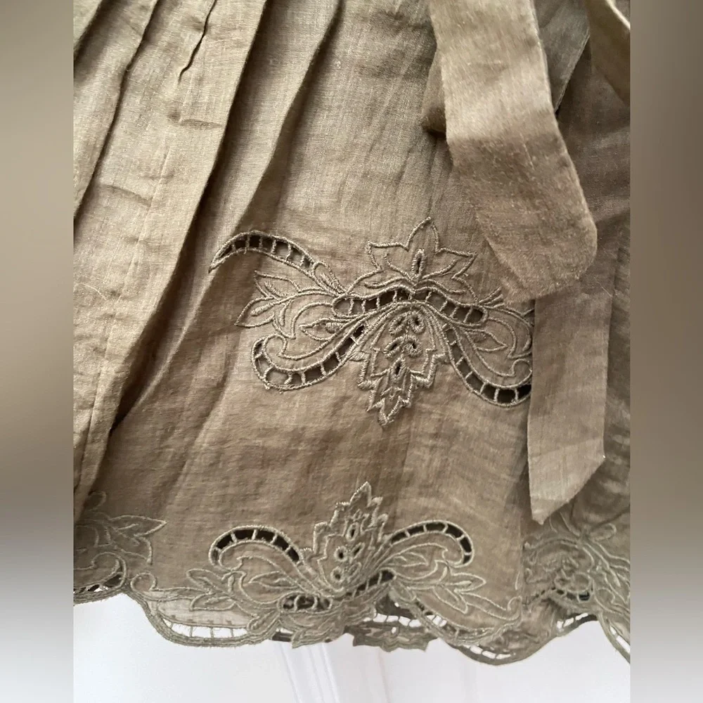 Reiss Khaki (olive green) Gemina Dress with Lace Embroidered Trim - Size 6